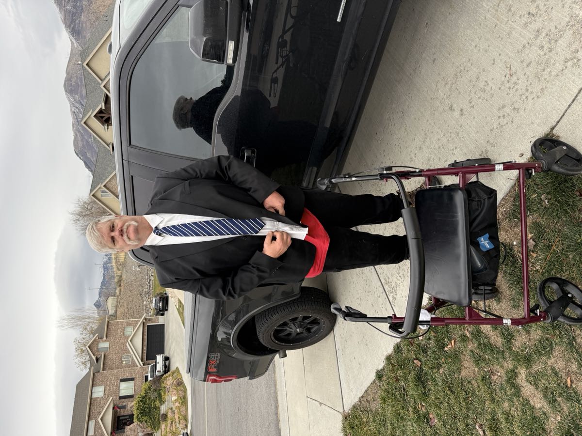 Client dressed up for an outing